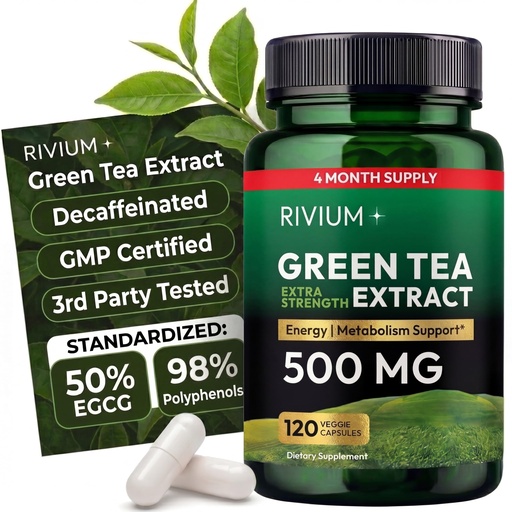 [BRSRGZITDIGQYHIZ] Green Tea Extract (EGCG) 500 mg – Decaffeinated Herbal Antioxidant Supplement – Supports Metabolism, Energy & Daily Wellness – 120 Vegan Capsules, Non-GMO