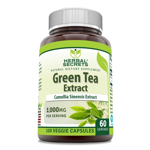 [BRSRAZQKOUAWAYA6] Amazing Nutrition Herbal Secrets Green Tea Extract 1000 Mg per Serving | 120 Veggie Capsules Supplement | Non-GMO | Gluten-Free | Made in USA