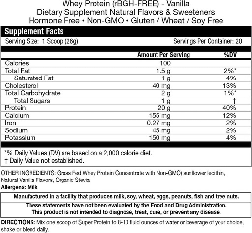 [BRSWYAYPBMPBSE3L] Fortifeye Super New Zealand Grass Fed Whey 蛋白质Vanilla Flavor, 20 services, 1 pack - 非成熟的有机草药Fed Whey 蛋白质粉用于工作,运动营养和改进免疫系统
