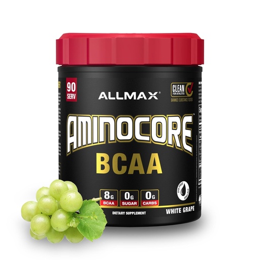 [BRSWYFQ3CAIBSCL4] ALLMAX AMINOCORE BCAA Powder for Workout Muscle Recovery & Increased Endurance - Sugar Free, No Fillers 8.18 Grams Bcaas Amino Acids, B Vitamins for Women and Men- 90 Servings | White Grape, 1035g