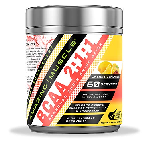 [BRSWYBQKBN7GGH3Z] Amazing Muscle BCAA 2:1:1 Branched Chain Amino Acids Supplement | 6,000 Mg Per Serving | 60 Servings | Cherry Lemonade Flavor
