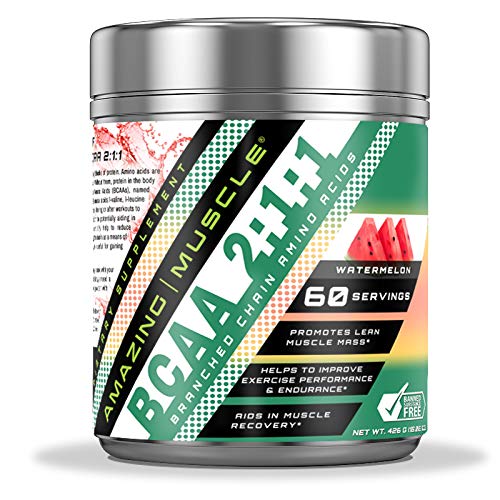 [BRSWYBQKBMGWKCAY] Amazing Muscle BCAA 2:1:1 Branched Chain Amino Acids Supplement | 6000 Mg Per Serving | 60 Servings | Watermelon Flavor