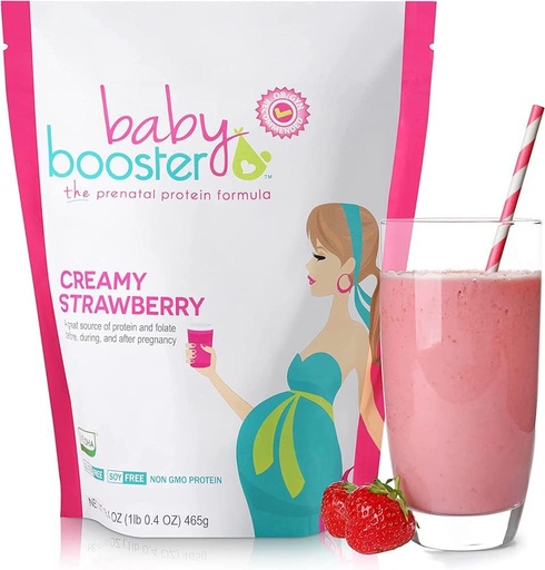[BRSW2FAPC4PGAET4] Baby Booster Pregnancy Protein Powder Vitamin Supplement Shake - OB/GYN Approved Prenatal & Postnatal Lactation Use - Morning Sickness Relief with Vegan DHA and Methyl Folate - Creamy Strawberry, 1 lb
