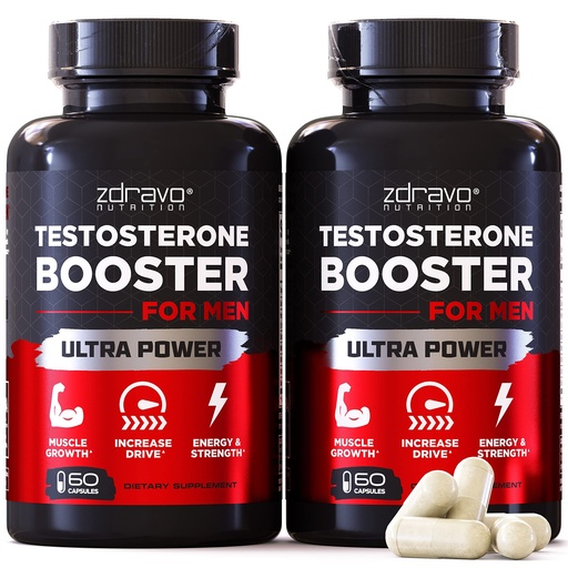 [BRSROYYZPIFG23DX] Testosterone Booster Supplement for Men - Workout, Muscle Growth, Libido, Stamina, Strength, Energy, Endurance - Male Enhancing Supplement Pills - Men's Test Booster - Tongkat Ali - 60 Count - 2-Pack