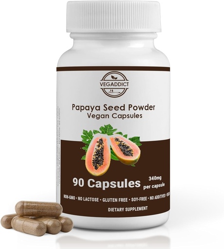 [BRSRACT2BF7QEHY3] Papaya Seed Powder Capsules | High Papaya Enzyme (Papain) Content | Gluten & Lactose Free | Non-GMO | No Additives | Vegan | Nutritional Supplement | Quality Controlled (90 Capsules)
