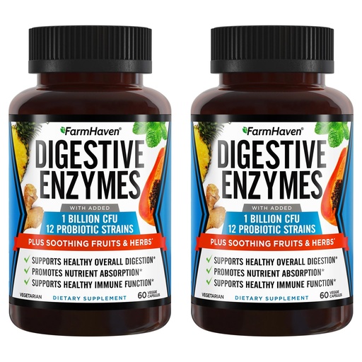 [BRSRMFABCQCGKG3X] FarmHaven Digestive Enzymes with 18 Probiotics & Herbs | Papaya, Bromelain, Protease & More for Lactose Absorption & Better Digestion | Helps Bloating, Gas, Constipation | Vegetarian, 120 Capsules
