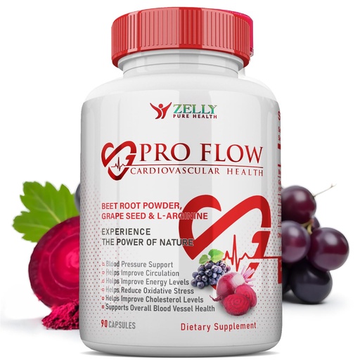 [BRSRABAFCQFGCCYV] Pro Flow Circulation Support Supplement – 90 Beet Root Capsules with Grape Seed Extract, L-Arginine, Vitamins B12, beet root extract capsules, Blood Circulation Supplement - 90 Capsules