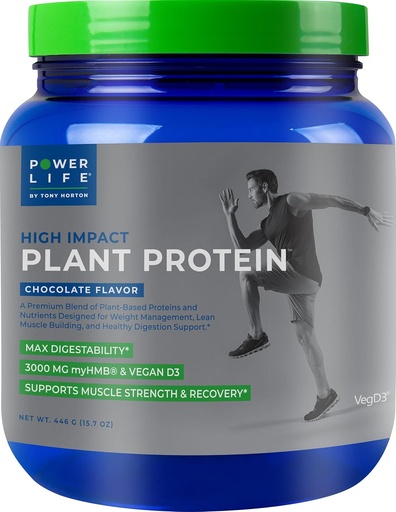 [BRSWYHYDO4BBUADV] POWERLIFE Tony Horton High Impact Plant Protein Powder with 3000 MG of HMB, Plant-Based, No Sugar Added, Vegan, Keto Friendly, Non-GMO (Chocolate)