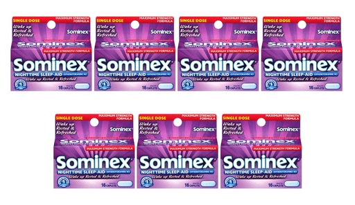 [BRSWKGYIBICWOFLE] Sominex Nighttime Sleep-Aid Caplets, Maximum Strength, 16 ea (Pack of 7)