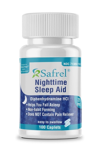 [BRSWYBQ5CN6RS23U] Safrel Nighttime Sleep Aid, Diphenhydramine HCl 25mg | Strong Non Habit-Forming Restful Sleeping Support for Men & Women | Fall Asleep Faster & Wake up Refreshed (100 Count (Pack of 1), 100, Count)