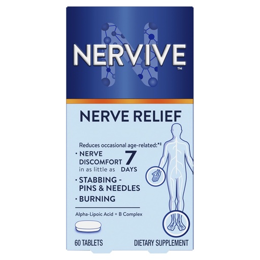 [BRSW2BA2AQAR42TZ] Nervive Nerve Relief, Occasional Nerve Discomfort II, Nerve Relief, Starts Working in 7 Days, Stabbing, Burning, Alpha Lipoic Acid, B Vitamins, Turmeric, Ginger, Supplement, 60 Tablets