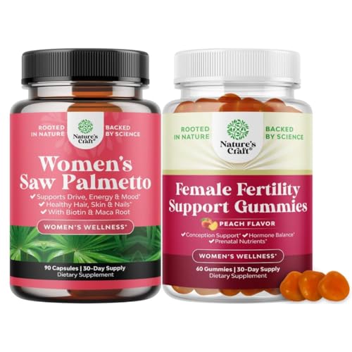 [BRSRECY3OYMQKYLP] Bundle of Extra Strength Saw Palmetto for Women 500mg - Vitamins for Hair Loss with Maca Root & Biotin and Fertility Gummies for Women Trying to Conceive - Myo-Inositol Folic Acid & Vitex Chasteberry