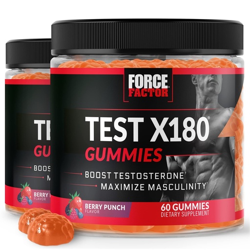 [BRSW2BLYC4FAMHIV] Force Factor Test X180 Gummies Testosterone Booster for Men with Tongkat Ali, Horny Goat Weed, Tribulus Terrestris, Fenugreek, & Black Maca, Testosterone Supplement for Men, Berry Punch, 120 Gummies