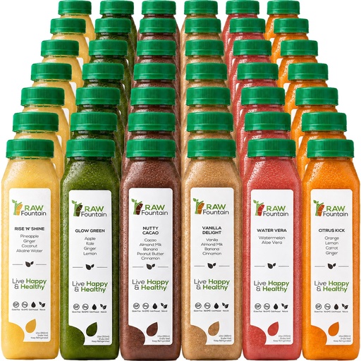 [BRSRM2QPPMFBEAD6] 7 Day Protein Juice Cleanse by Raw Fountain, All Natural Raw Detox Cleanse, Cold Pressed Fruits, Vegetables, Vanilla and Chocolate Flavor, Kosher, Vegan, NO Sugar Added, 42 Bottles 12oz