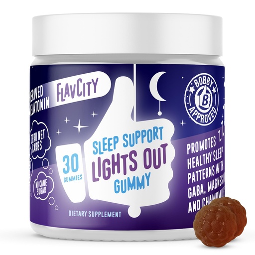 [BRSROCATDEARGALK] FlavCity Melatonin Sleep Gummies for Adults, Lights Out Gummy - Chewable Sleep Support Supplement with Plant-Based GABA, Magnesium & Chamomile for Deep & Restful Bedtime, 30-Day Supply