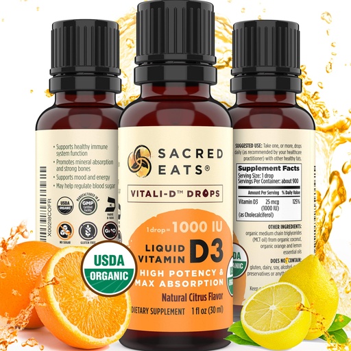 [BRSWYZL2DIHBYE3J] Organic Liquid Vitamin D Drops for Kids & Adults, Sugar Free. Easy to Use 1,000 IU/Drop in Coconut MCT Oil. Lasts Months, Best for High Doses. Max Absorption VIT D3 Supplement. Great Taste (Citrus)