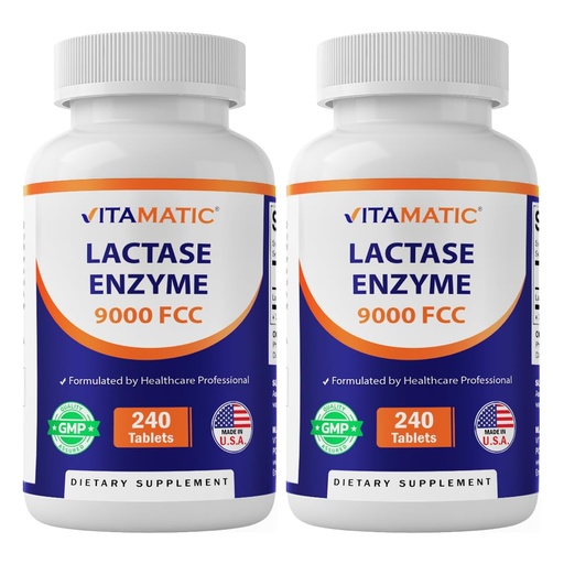 [BRSREFA7DIBBMCLF] Vitamatic Lactase Enzyme 9000 FCC 240 Tablets - Lactose Intolerance Relief Caplets- 2 Pack