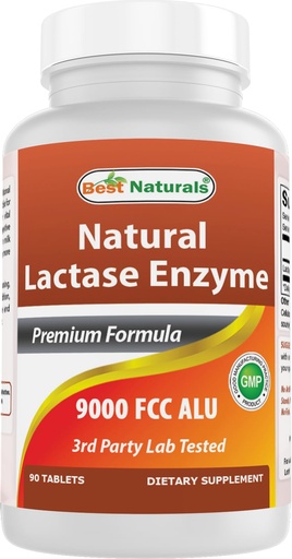 [BRSWGBI2CEAQO2QU] Best Naturals Lactose Intolerance Relief Tablets with Natural Lactase Enzyme, Fast Acting High Potency Lactase, 9000 FCC ALU, 90 Count