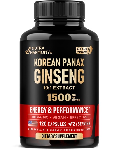 [BRSRABQYOF7G2YD6] Panax Ginseng 1500 mg - Red Korean Ginseng Supplement for Men - Extra Strength 10:1 Extract - Energy, Focus, Productivity & Performance - Natural & Vegan - Made in USA - 120 Capsules, 2 Month Supply