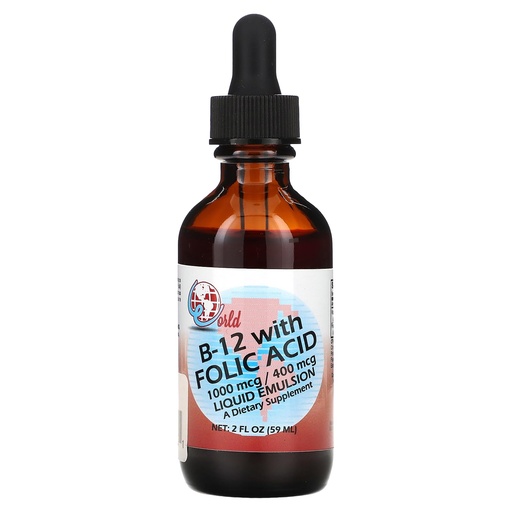 [BRSWIY3QB4IR4EI5] World Organics Liquid B-12 with Folic Acid, 2 Ounce