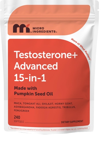 [BRSRGYYKCQFRAALP] Micro Ingredients Testosterone+ Advanced for Men & Women, 240 Softgels | 15-in-1 Complex with Tongkat Ali, Horny Goat Weed, Shilajit, Maca & Saw Palmetto | Non-GMO