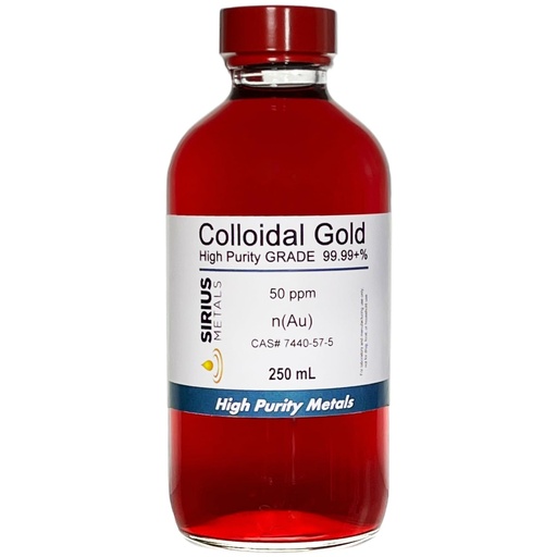 [BRSW2CD7OFYW23DP] True Colloidal Gold – 50 ppm - 99.99+% Purity - 250 mL (8.45 Fl Oz) in Clear Glass Bottle - Made in USA