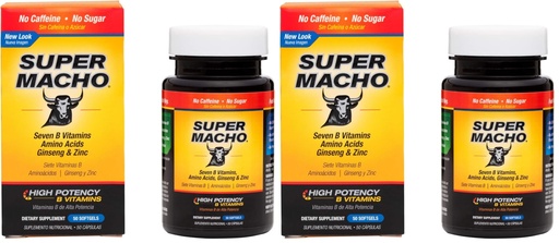 [BRSREAL6DEHQMFLK] Super Macho Dietary Supplement with High Potency Zinc & 7 B Vitamins, No Preservatives, Sugar or Caffeine, Made in USA, 50 Softgels (2 Pack)