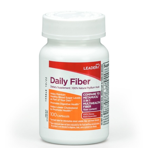 [BRSROGAOBZ5WKCLU] Leader Daily Psyllium Husk Powder Supplement, 3-in-1 Fiber for Digestive Health, Plant Based, 100% Natural, Compare to Metamucil Multihealth, 100 Capsules, Pack of 1