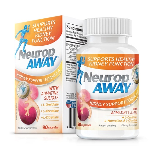 [BRSRMBIHCR7GGDY6] NeuropAWAY Kidney Support Formula Sugar Free with Agmatine Sulfate 500mg L-Novaline 50mg L-Ornithine 150mg L-Citrulline 100mg Per Capsule 90CT Fast Acting Kidney Support