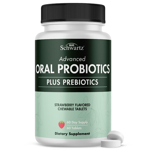 [BRSRAFI6CF5AKEY2] Oral Probiotics Supplement with Prebiotics - Supports Healthy Teeth Gums Mouth and Fresh Odorless Breath for Adults - Strawberry Flavored Chewable Dental Probiotic (60 Tablets, 60 Day Supply)