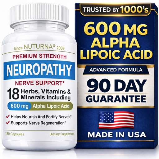 [BRSRE2QZOFYWMA3L] Neuropathy Nerve Support Supplement with 600 mg Pure Alpha Lipoic Acid - Maximum Strength Formula for Fingers, Hands, Toes, & Feet - 120 Capsules