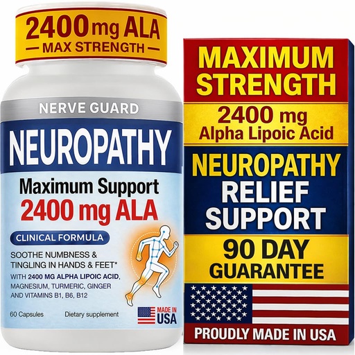 [BRSRGFQYDICRAFLL] Neuropathy Supplement with 2400 mg Alpha Lipoic Acid – Advanced Support for Feet Hands Toes – 2400mg ALA, Vitamins B12 B6 & B1, Magnesium, Turmeric – 60 Capsules