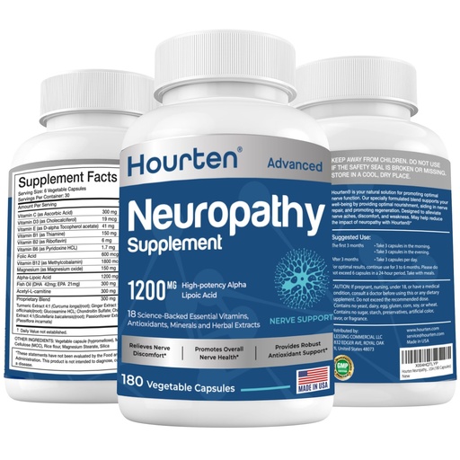 [BRSREC32CMGR6EIV] Neuropathy Sciatica Nerve Support Supplement - 1200mg High-Potency Alpha Lipoic Acid 18-in-1 Nutrient Blend - Neuropathy Support for Feet Legs Hands Lower Back 180 Capsules