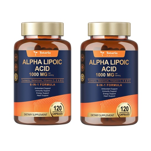 [BRSRABIEAF4AY3DZ] 2 Packs Alpha Lipoic Acid 1000mg Antioxidant Supplement Capsules for Neuropathy Support Supplement Nerve Health, Liver Detox, Antioxidant, Metabolism and Cell Energy, Anti-Aging - Non-GMO, Gluten Free