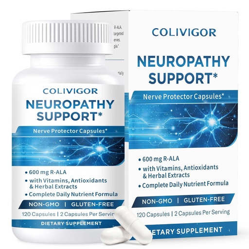 [BRSRGBD2CQBAOAD4] Neuropathy Supplements | R-Alpha Lipoic Acid 600mg | 120 Capsules | Neuropathy Blend with Vitamins E, B2, B6, B12, D3 & Magnesium | Antioxidant Support, Hands, Feet, Fingertips Health | Vegan