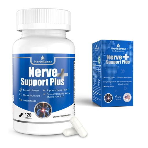 [BRSREGQDOABRMF33] Nerve Support Plus, Nerve Supplement Alpha-Lipoic, AcidTurmeric Extract, B12, Vitamins and Herbal Blend for Fortify Nerve Health, 120 Capsules