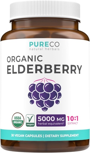 [BRSWYZD3OR7AYDL7] Organ Elderberry Capsules - 10:1 Extract Equals 5,000mg of Fresh Elderberries (Vegan) for Immune Support, Allergy, Sinus Relief - Sambucus Nigra - Black Elderberry - 30 Caps (No Pills or Gummies)