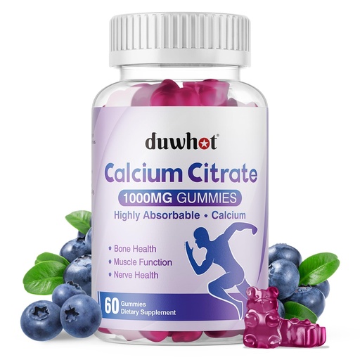 [BRSROBQBAB5GE3DF] duwhot Calcium Citrate Gummies, Chewable Calcium Citrate 1000mg For Bone, Muscle & Immune Support, High Absorption Calcium Supplements for Women & Men, Kids, Blueberry Flavor, Vegan, Organic, 60 Chews