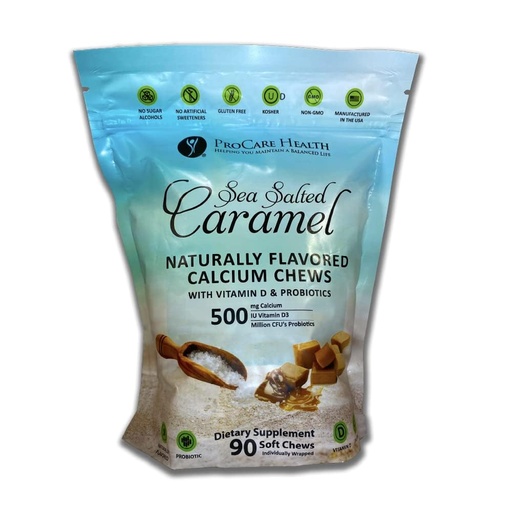 [BRSW2HYZCV7BOF3P] ProCare Health | TruCal Calcium Soft Chew | Sea Salted Caramel | 500mg Calcium | 500 IU Vitamin D3 | 500 Million CFU's Probiotic | 90 Count…