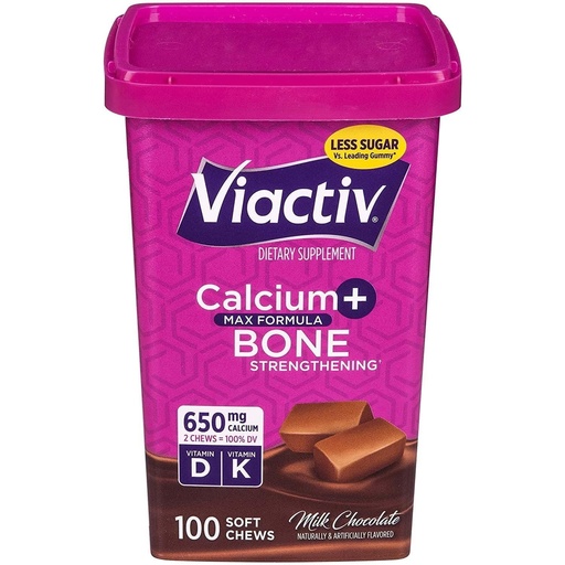 [BRSREBQTOZ7A223H] Vi-Activ Max Formula Calcium + Vitamin D3 Supplement for Bone Health | Milk Chocolate | 100 Soft Chews (Total 100 Chews)