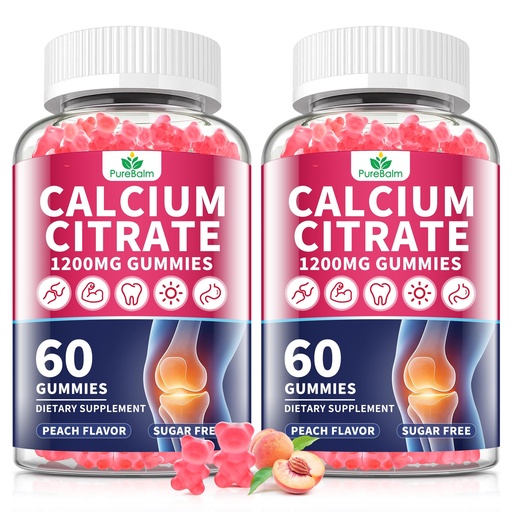 [BRSRGAL4OEBGE33P] 2 Pack-Calcium Citrate 1200mg Gummies for Women & Men,Pure Calcium Chews Supplement,Supports Bone,Teeth & Immune Health,High Absortion,Sugar Free,Vegan-Peach Flavor-60 Day Supply
