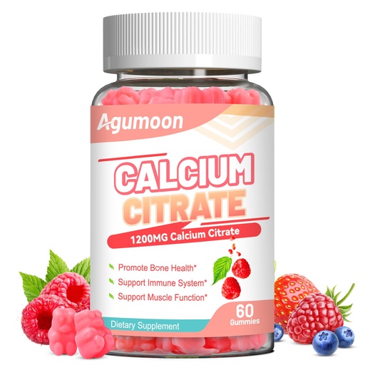 [BRSREEDQOJ5QOCLV] Calcium Citrate Gummies 1200mg, Chewable Calcium Supplement for Women & Men, Ultimate Absorption Calcium Gummies for Muscle & Immune Support, Sugar Free, Raspberry Flavor, 60 Count