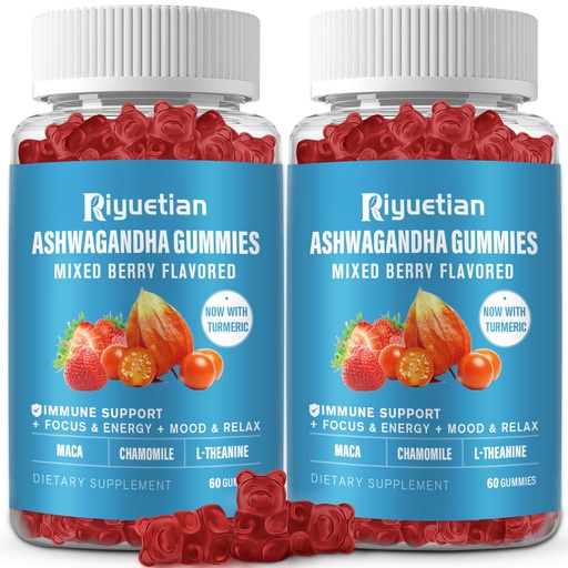 [BRSROZAZCEMRYEQ7] Organic Ashwagandha Gummies - with Turmeric Extract, L-Theanine & Vitamin B12 - Ashwagandha Ksm 66 for Immune Support & Increased Energy - Non GMO, Vegan - 120 Count