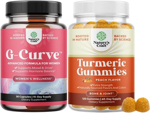 [BRSRAZD2BMAWOHTH] Bundle of G Curve Horny Goat Weed for Women for Enhanced Energy Mood and Performance and Turmeric Gummies for Adults Peach Flavor - Extra Strength Joint Support Gummies