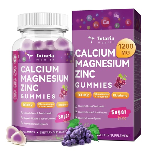 [BRSREZD7CABG2FYV] Totaria Sugar Free Calcium Magnesium Zinc Gummies for Women Men, 19-in-1 Ultimate Absorption Calcium 1200 mg Supplements with Vitamin D3 K2, Boron, B12, Ashwagandha, for Bone, Teeth, Calm, Vegan