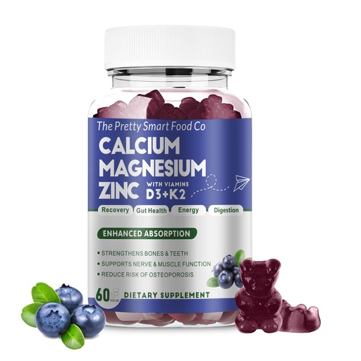 [BRSRAGI5CEIWM2DV] Calcium Magnesium Zinc Gummies with Vitamin D3 & K2 for Bone, Muscle & Immune Support - High Potency Enhanced Absorption - 60 Blueberry Gummies