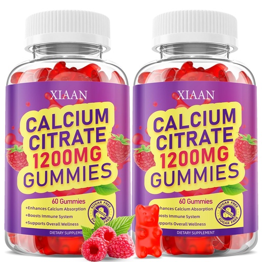 [BRSREGALCENWMHY2] Calcium Citrate Gummies 1200mg Calcium Gummies for Women & Men, Chewable Calcium Supplements Support Immune Health & Bone Strength, Vegan/Sugar-Free/Gluten-Free, Raspberry Flavor 120 Count