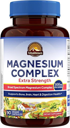 [BRSW2CY3PJ4GECQV] Vitalitown Magnesium Complex Supplement | 300mg Elemental Mag | Magnesium Citrate Glycinate Taurate Malate | Non-GMO, No Gluten, 90 Vegan Magnesio Capsules for Bone Brain Heart