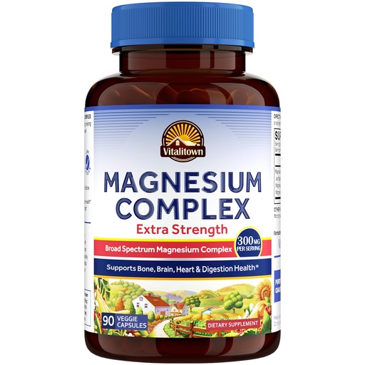 [BRSW2CY3PJ4GECQV] Vitalitown Magnesium Complex Supplement | 300mg Elemental Mag | Magnesium Citrate Glycinate Taurate Malate | Non-GMO, No Gluten, 90 Vegan Magnesio Capsules for Bone Brain Heart
