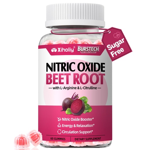 [BRSRGAI6OAIRODLF] Beet Root Gummies - Nitric Oxide Booster Supplement with Beetroot, L-Citrulline & L-Arginine, for Heart, Muscle, Circulation, Pre-Workout for Men Women, Mixed Berry Flavor, Sugar-Free Vegan, 60 Count